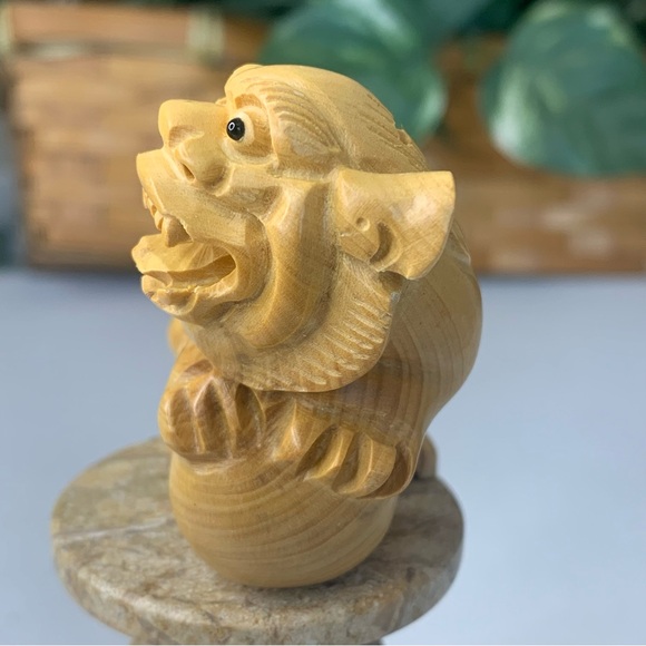 Vintage Hand Carved Pixiu Boxwood Netsuke Animal Figurine Wood Carving 2.2"x2" - Picture 4 of 15